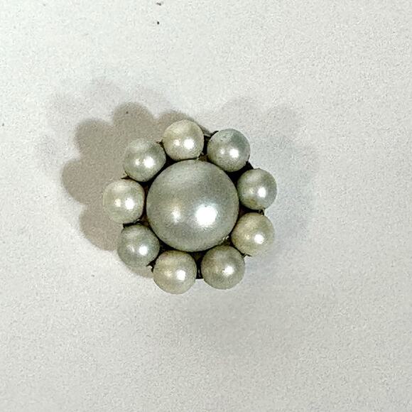 Vintage White Pale Blue Earrings, Orbit Clip On Round Flowers Retro Japan MCM - Picture 6 of 9